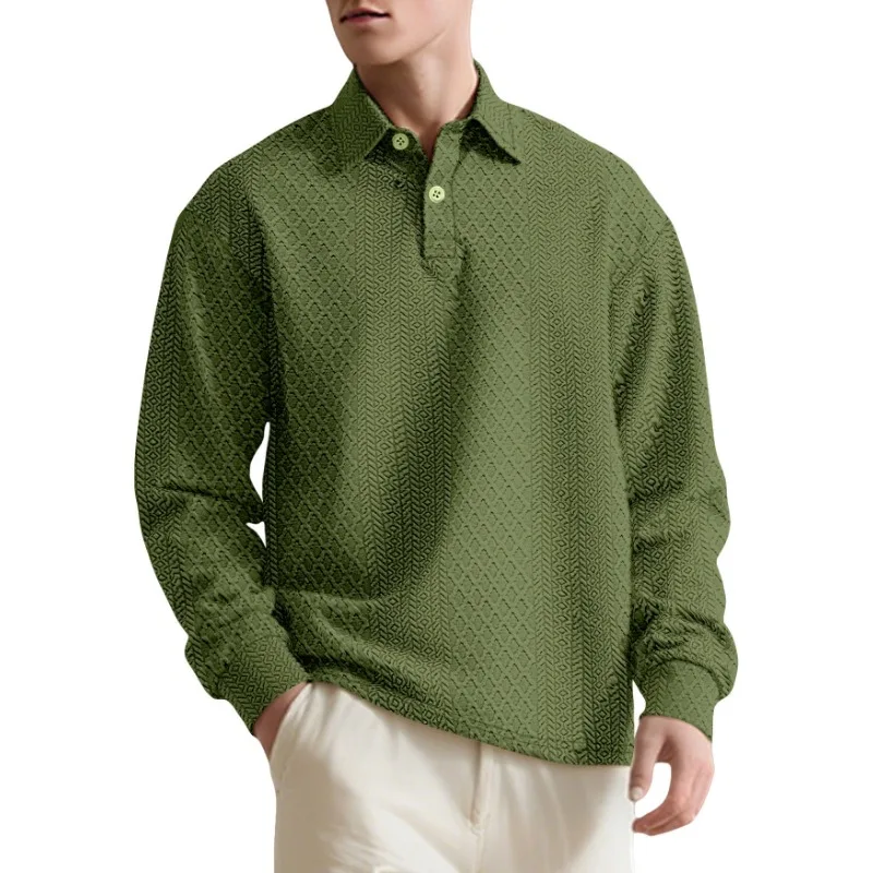 الرجال الأوروبية الأمريكية محكم الجاكار الصلبة زر جديد قميص بولو طية صدر السترة بأكمام طويلة فضفاضة البلوز