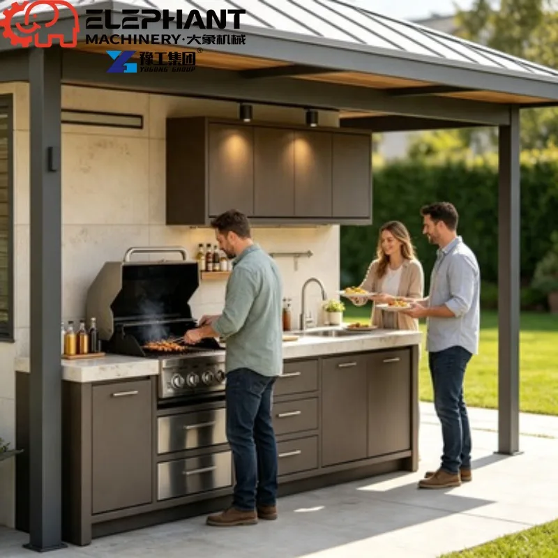 304 Stainless Steel Custom Modular BBQ Kitchen Cabinet Outdoor Patio Cooking Unit Sink Remote Control Grill Flame Safety