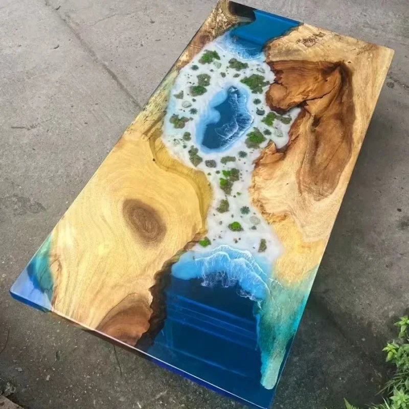 custom.Solid Wood and Epoxy Top Heavy Duty Rugged Resin Table Restaurant