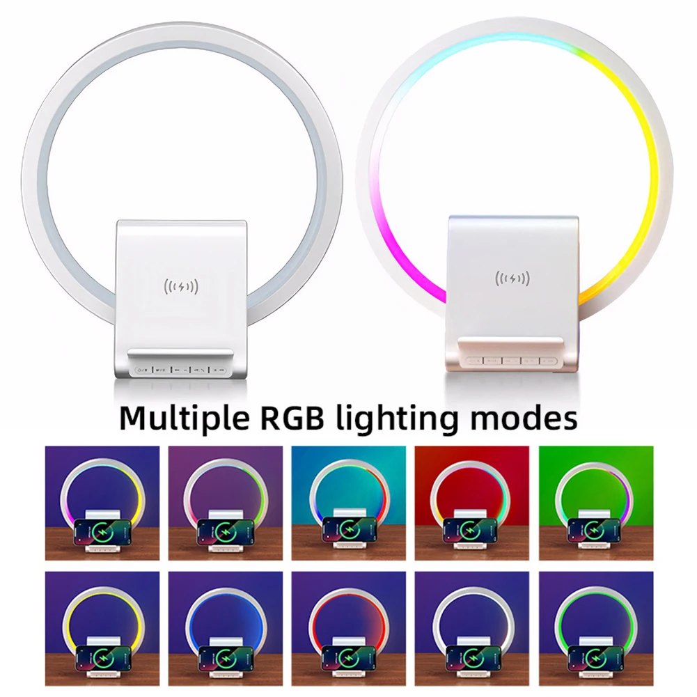 15W Wireless Charger Station Multifunction RGB Desk Lamp Alarm Clock Speaker For iPhone Samsung Huawei Fast Charging Stand Pad