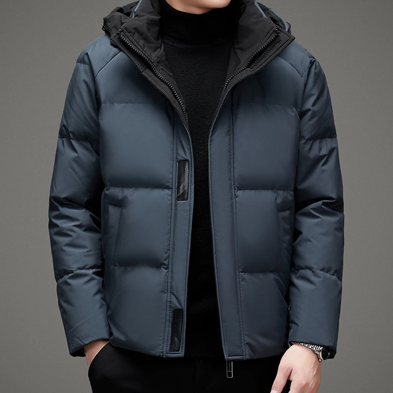 Casual 2024 Winter Men's Warm Hooded White Duck Down Jackets Windproof Solid Color Puffer Coat Outdoor Loose Thick Top Down Wear