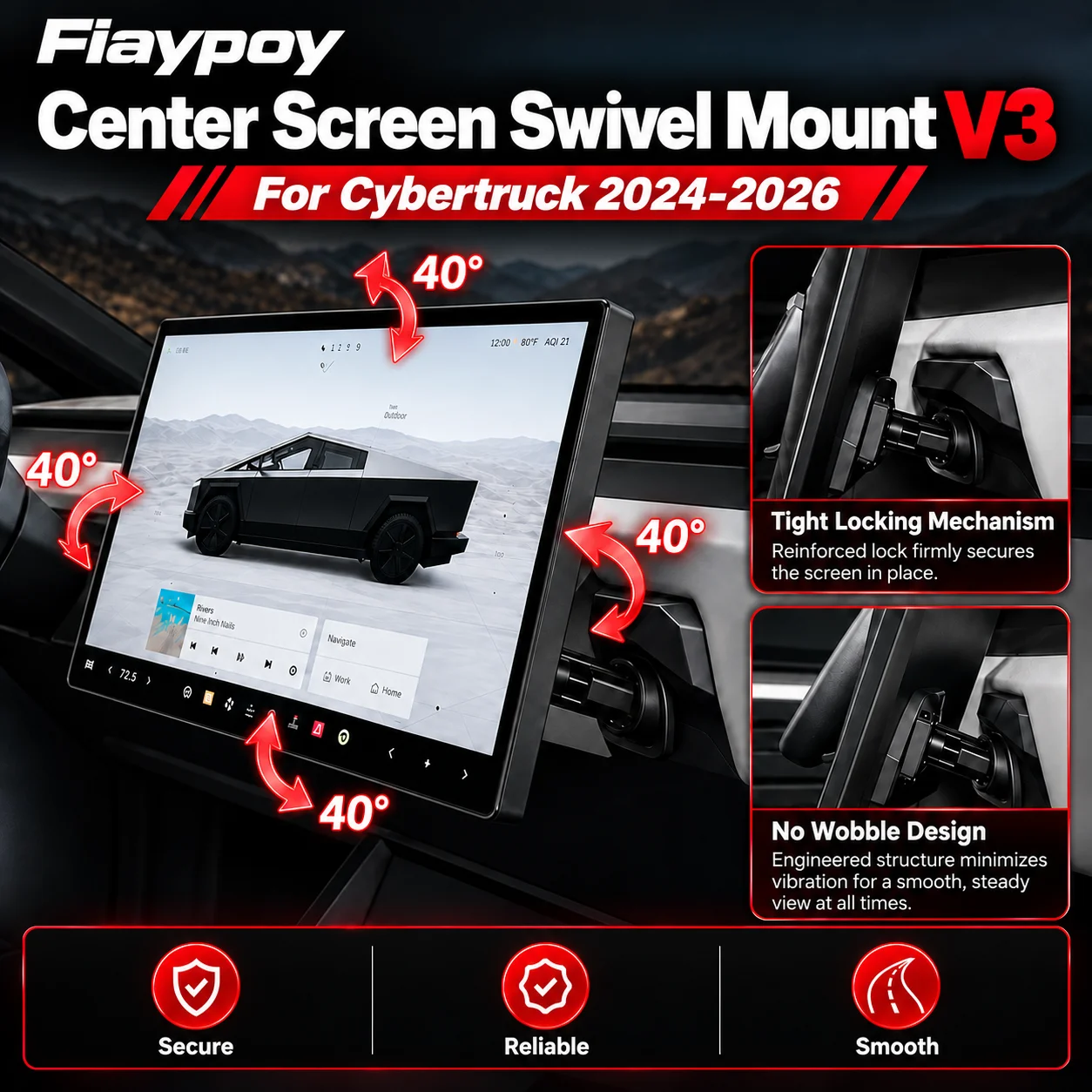 Center Screen Swivel Rotating Mount Kit V3  For Cybertruck 2024 295Original Screen Height,More Easy Install