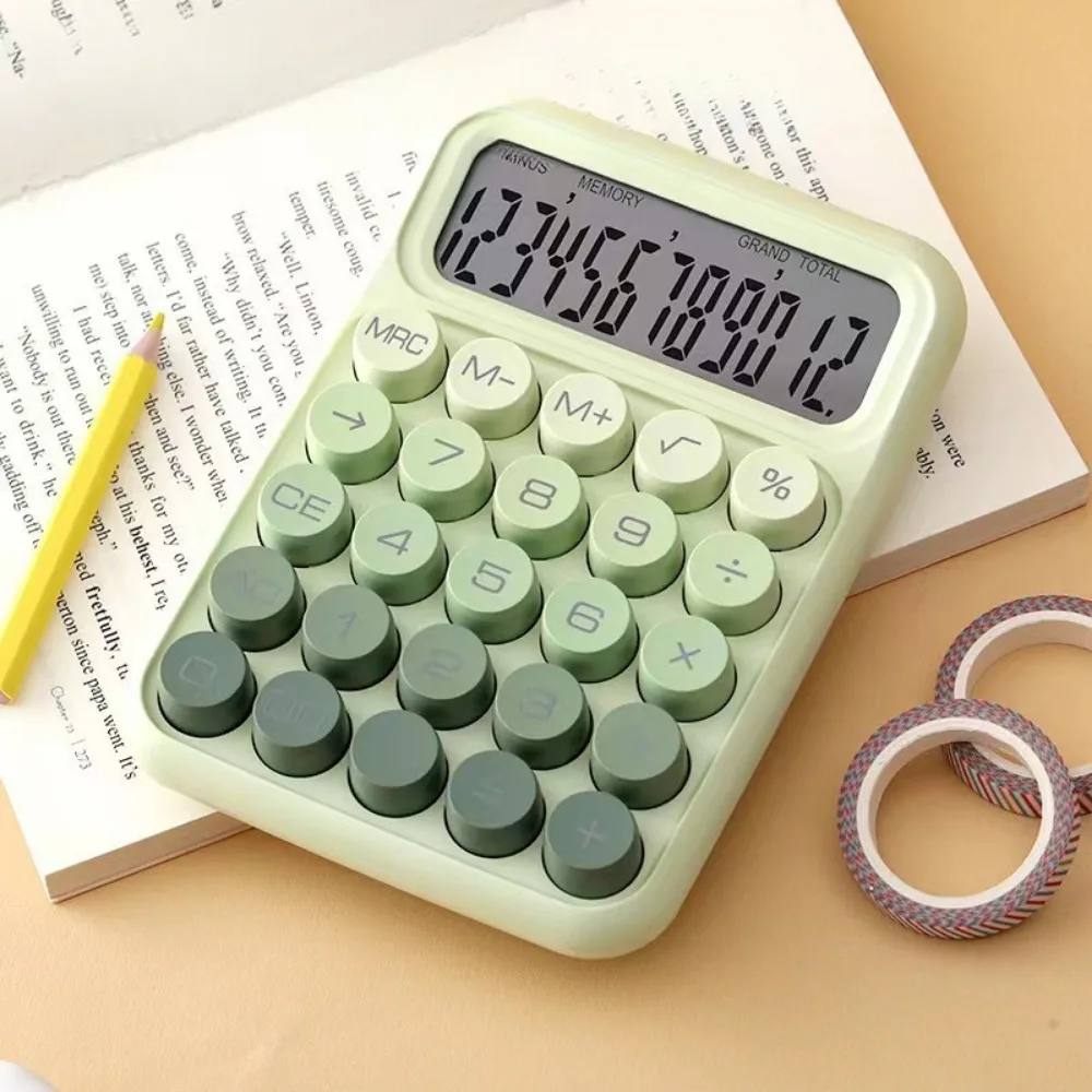 High Aesthetic Circular Mechanical Keyboard Calculator Student Exam Specific Portable 12 Bit Large Screen Calculator