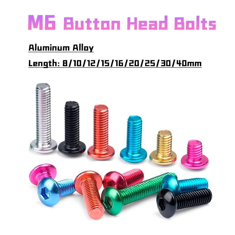 Aluminum Alloy Colourful Anodizing M6 Hex Socket Button Head Screws Length 8/10/12/15/20/25/30/40mm Hex Socket Round Head Screw