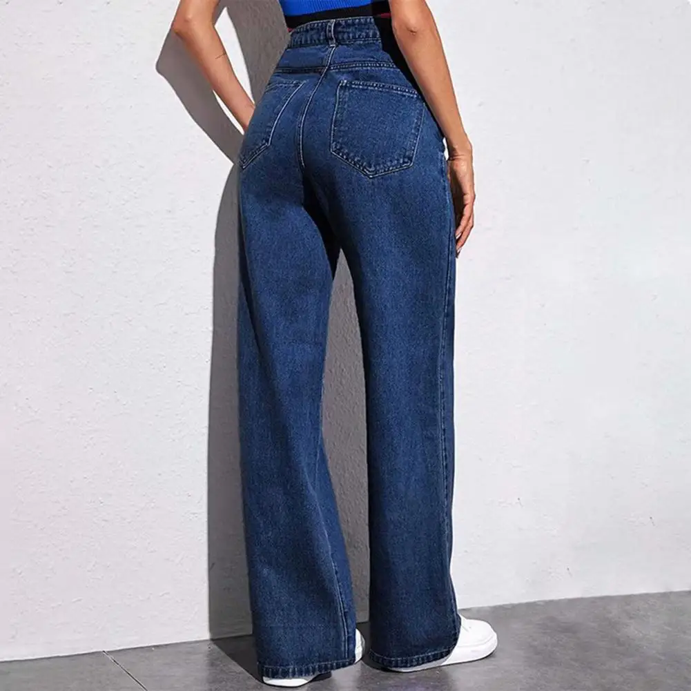 2025 Effen kleur jeans Jeans met hoge taille Vintage Amerikaanse stijl Damesjeans met hoge taille en zakken voor rechte kleding
