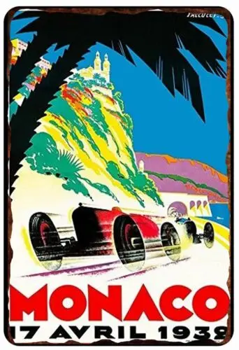 Плакат Grand Prix Монако 1932 года, полностью металлическая жестяная табличка, 8 x 12 дюймов, рекламный плакат-табличка