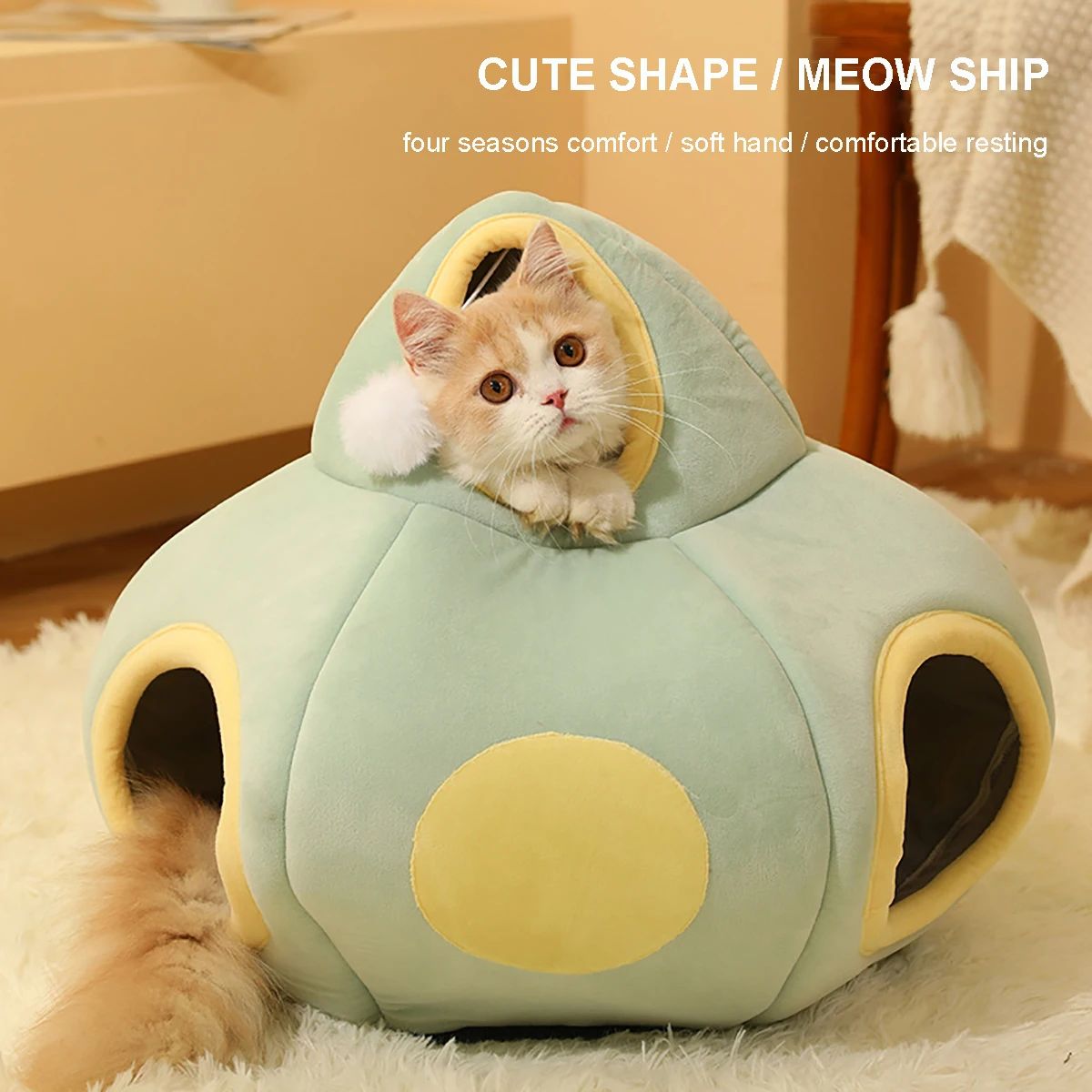 

Cat House Spaceship Cat Bed Pet Cat Tunnel Interactive Game Dual-use Indoor Toys Kitten Training Washable For Cat Pets Supplies