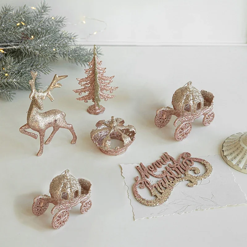 

1PC Navidad New Year Rose Gold Hanging Pendants Powder Hanging Decor Christmas Ornaments Home Xmas Tree Decorations Kids Toys