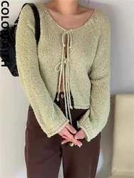 Colorfaith SWC6768JX New 2024 Chic Vintage Elegant Korean Fashion Wild Knitting Cardigans Women Autumn Winter Sweaters Mini Tops