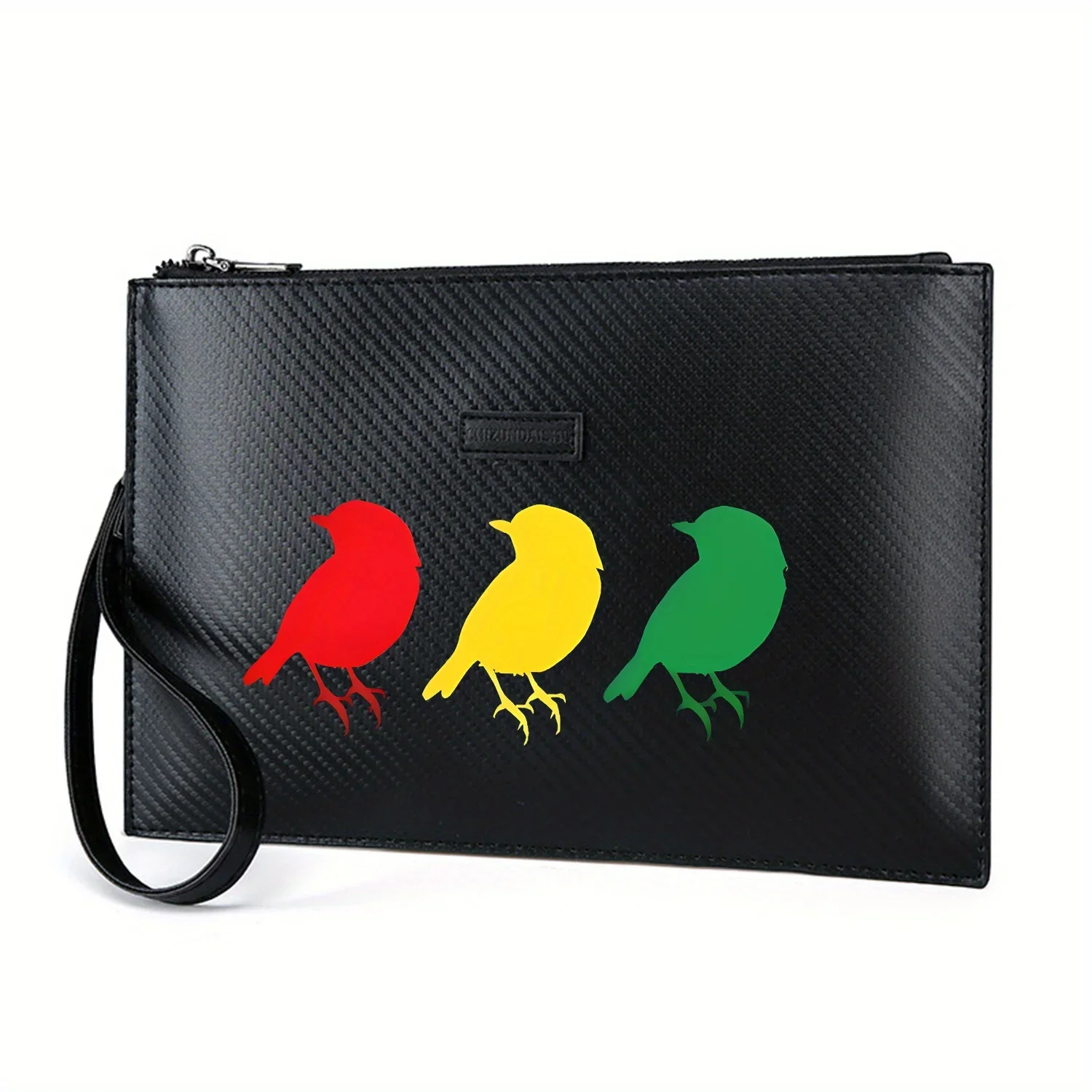 silhuetas-de-passaros-coloridos-fundo-preto-elegante-impresso-bolsa-masculina-pu-elegante-e-pratica-para-transporte-diario