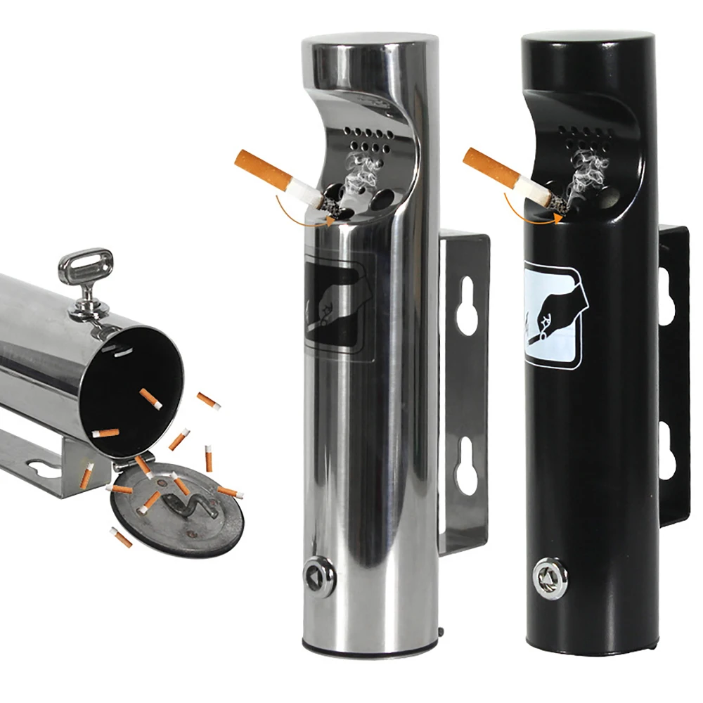 Public Wall-Mounted Ashtray Stainless Steel Ash Column Public Smoking Ashtray Cigarette Ash Bin for Hotels Shopping Malls