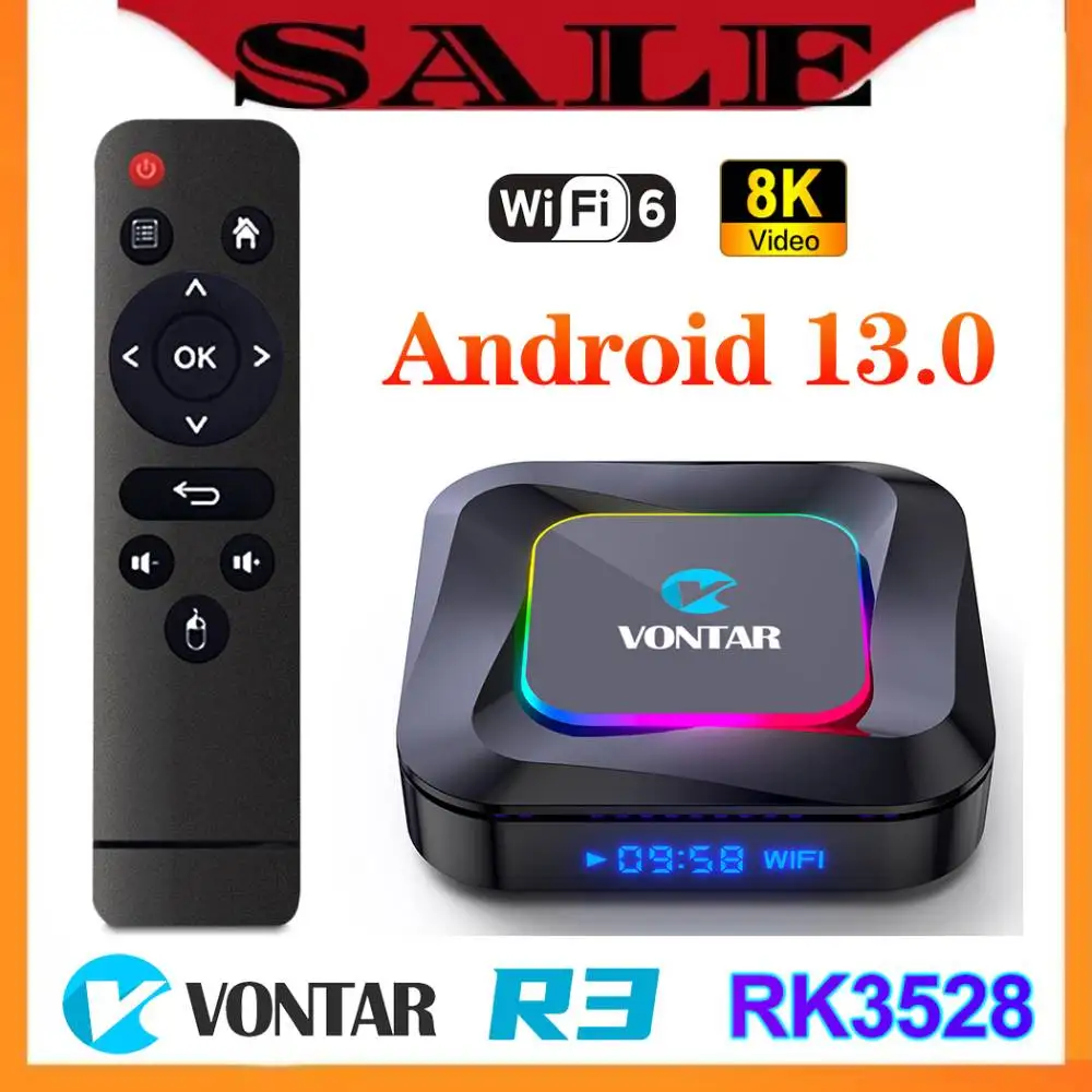 VONTAR R3 Android 13 TV Box RK3528 Set Top Box 4K Media Player RGB Light Android 13.0 TVBOX QuadCore 8K Video HDR10+ BT5.0 Wifi6