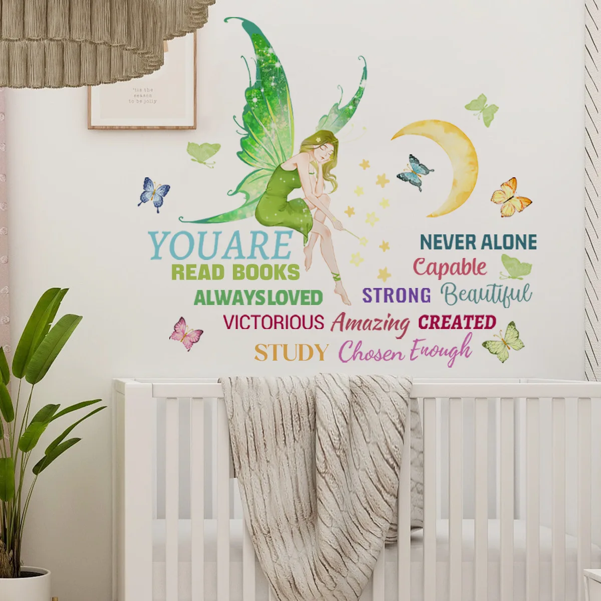 30*90cm English Fairy Moon Butterfly Wall Stickers Background Wall Living Room Bedroom Study Decorative Wall Stickers Ms2263