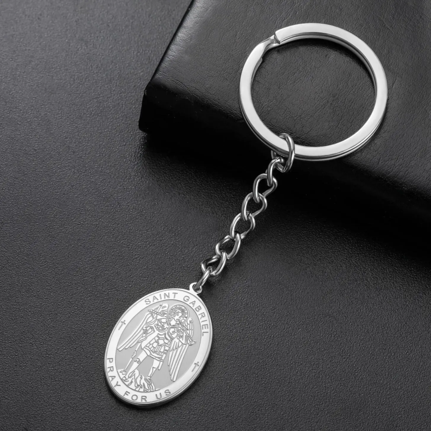 LIKGREAT Archangel Gabriel Keychain Stainless Steel Guardian Angel Medal Keyring Religious Spiritual Jewelry Gift Wholesale