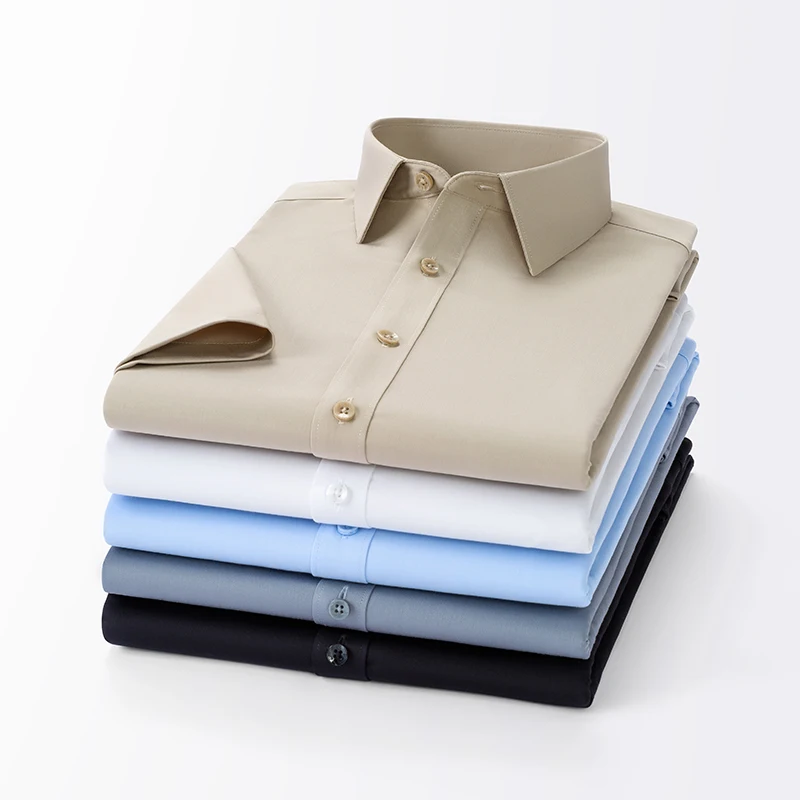 Modal elastic summer short sleeve shirts for men slim fit formal shirt soft Acetate business solid color elegant white clothes