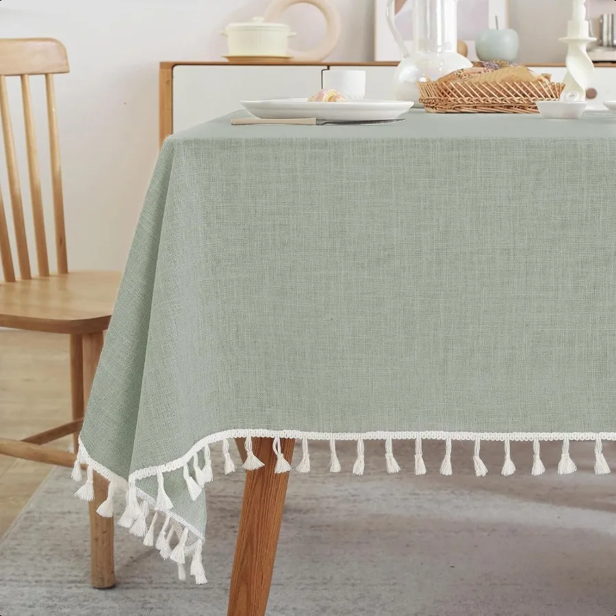 

Rustic Tablecloth Cotton Linen Waterproof Tablecloths Burlap Table Cloths for Kitchen DiningParty Holiday Christmas Sage Green