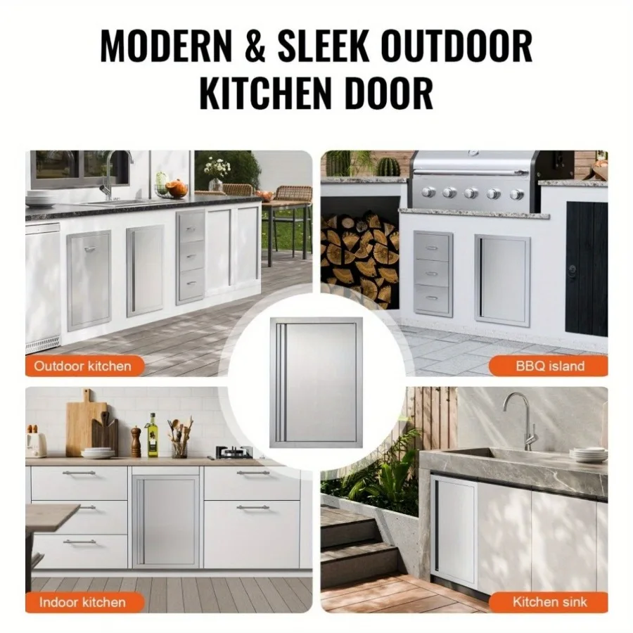 

BBQ Access Door 17W x 24H Inch Single Outdoor Kitchen Door Stainless Steel Flush Mount Door Wall Vertical Door with Recessed Ha