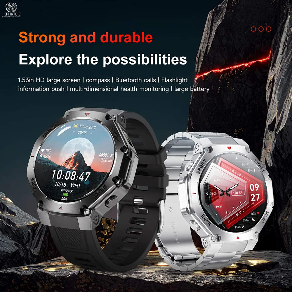 

Tr3Max Smart Watch Outdoor Flashlight Compass Blood Pressure Blood Oxygen Body Temperature Multi-Sport Smart Bracelet