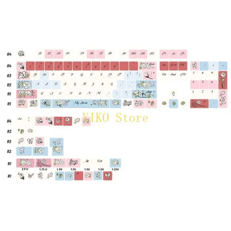 

K32C Колпачки для ключей из ПБТ, 137 клавиш, колпачки для ключей с милыми цветами, сублимационные красители из ПБТ, профиль