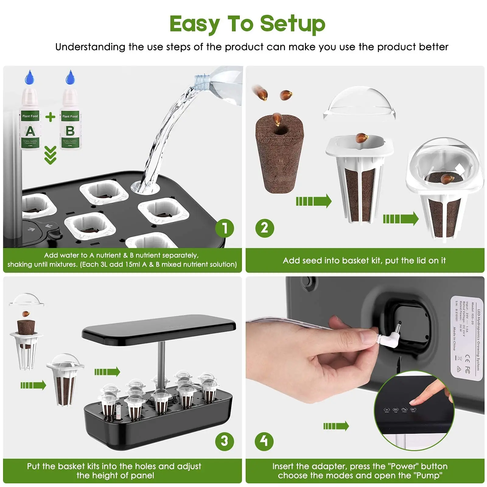 Sistema de cultivo hidropónico, Kit de jardín de hierbas para interiores, temporizador automático, luces LED de cultivo, bomba de agua inteligente