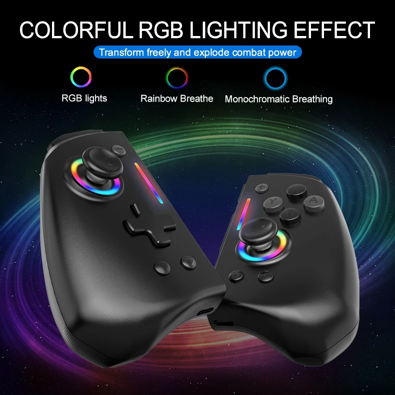 LinYuvo KS42 Meteor Light Wireless Joy-pad with 8 Color RGB Lights for Switch/Lite/OLED, with Programmable,,Turbo & Vibration