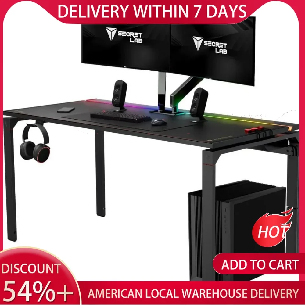 Metal DeskErgonomic with Magnetic Ecosystem，in-Built Cable Management Tray，Ultra-Durable Meta，Black Magnetic Leatherette Desk Ma