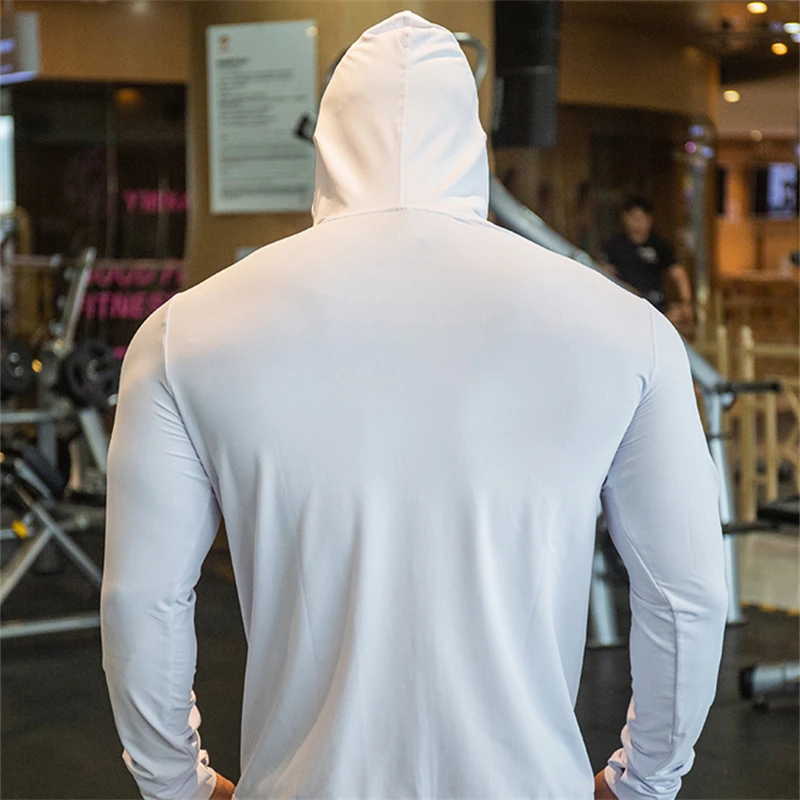 Men\'s Hooded Sweatshirts Running Training Fitness Hoodies Gym Sports Jackets Coats Quick Dry Sunscreen Coat Male Sportwear Solid