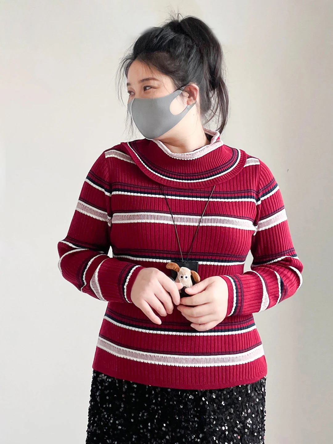 

plus Size Sweater Striped Knitwear High Waist Design Slimming Belly Covering Spring Faion Korean Sle Commute Wind Long Sl...