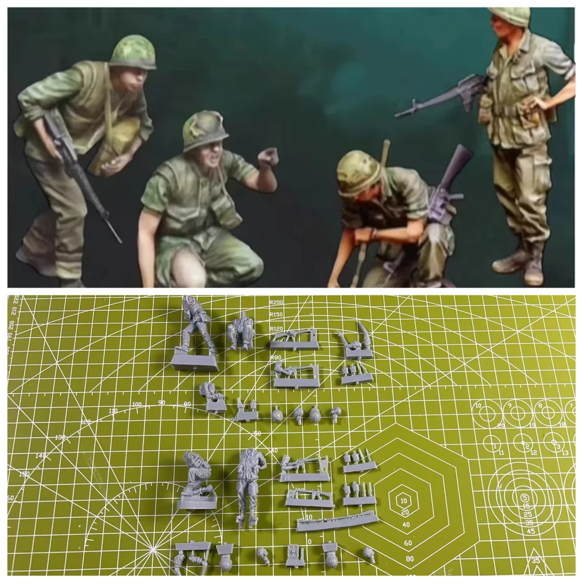 

1: 35 Casting Resin Model Kit Vietnamese American Soldiers 4 Characters Grey Model Scene Layout Toy Model