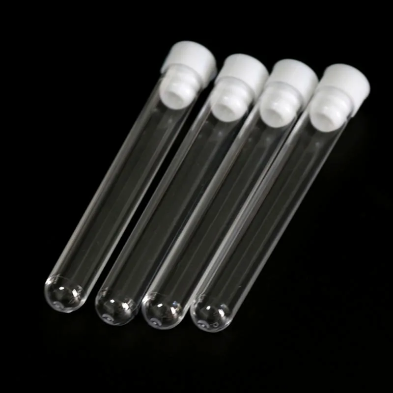 15 * 100mm Plastic Hard Test Tube with Lid Transparent Plastic School Test Tube Laboratory Tool Round Bottle 10pcs/ Set