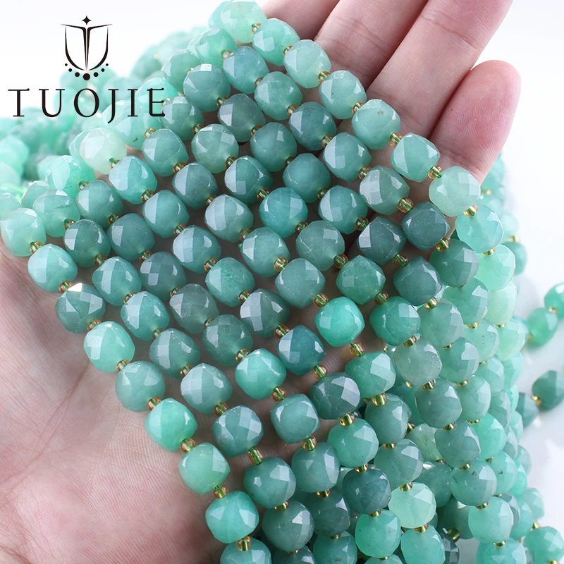 Perles de pierre naturelle d'aventurine verte de haute qualité, 8,5-9 mm, facettées en forme de cube, pour la fabrication de bijoux, accessoires DIY