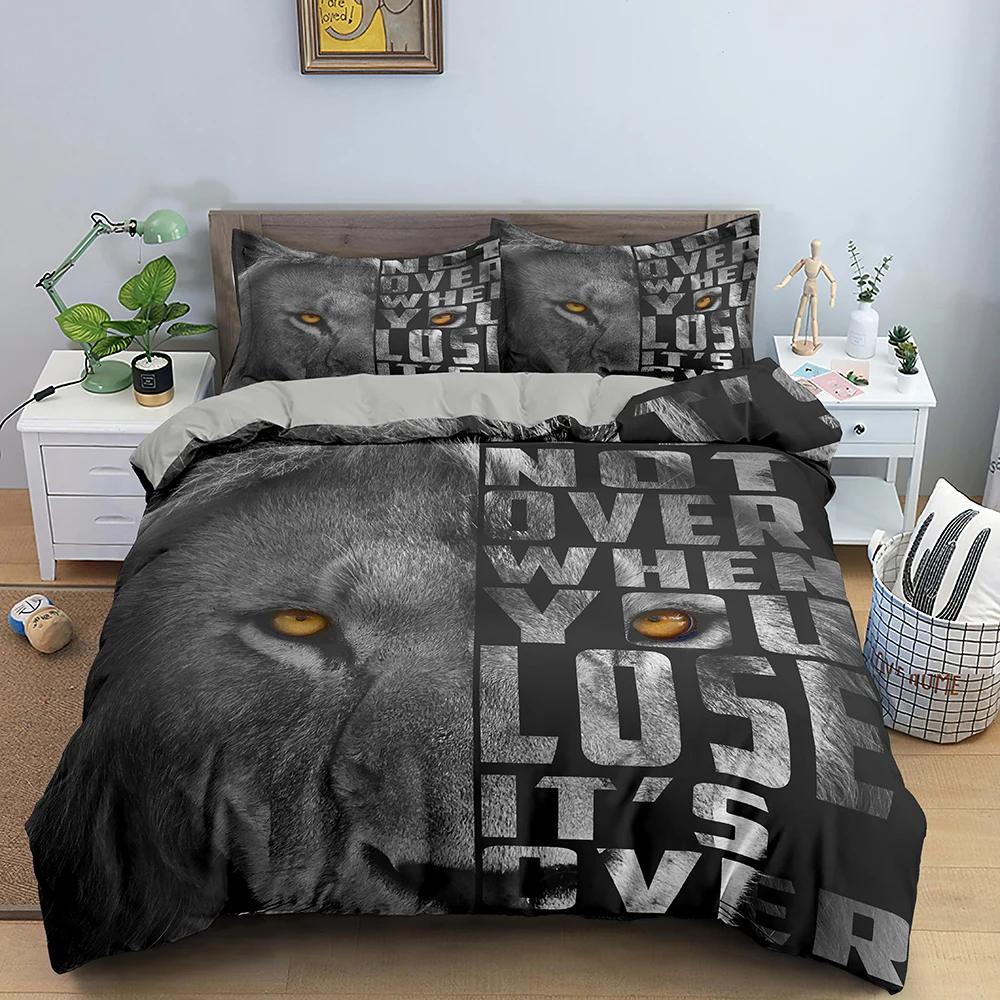 Lion Duvet Cover King Queen Size Animal Bedding Set for Kids Teens Adults African Savanna Wildlife 2/3pcs Polyester Quilt Cover