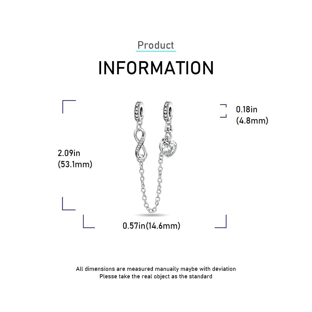 Original 925 Sterling Silver Safety Clasp Heart Flower Safety Chain Beads Pendant Charms for Pan Bracelet Jewellery Clips