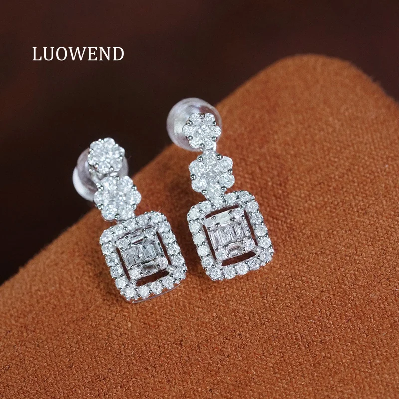 

LUOWEND 100% 18K White Gold Earrings Elegant Style 1.0carat Real Natural Diamond Stud Earrings for Women High Party Jewelry