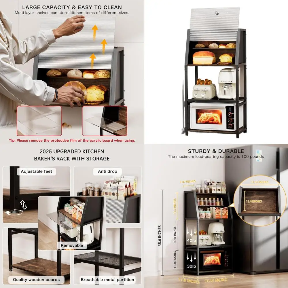 

Двуфункциональная кухонная полка для хранения 2025, органайзер для хлебной коробки высотой 38,6