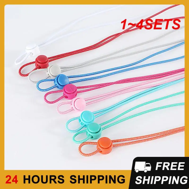 1~4SETS Motion Spring Buckle Round Locking Laceless Flat Shoes 1 Pair Of 22 Color Elastic Shoelaces Shoe Laces Shoelace Tie-free