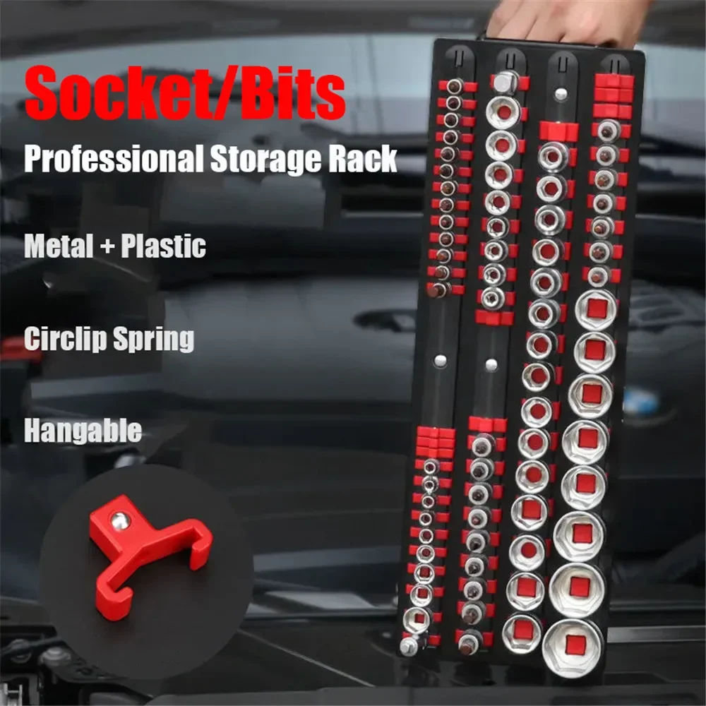 

1/4" 3/8" 1/2" Socket Wrench Holders 80Pcs Universal Socket Organizer Rail Bracket Wall Tool Storage Socket Rail Rack