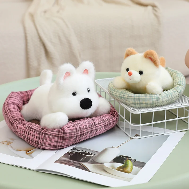 20/26cm Funny Dog with Doghouse Plush Toys Kawaii Schnauzer Golden Retriever Corgi West Highland White Terrier Dolls Decoration
