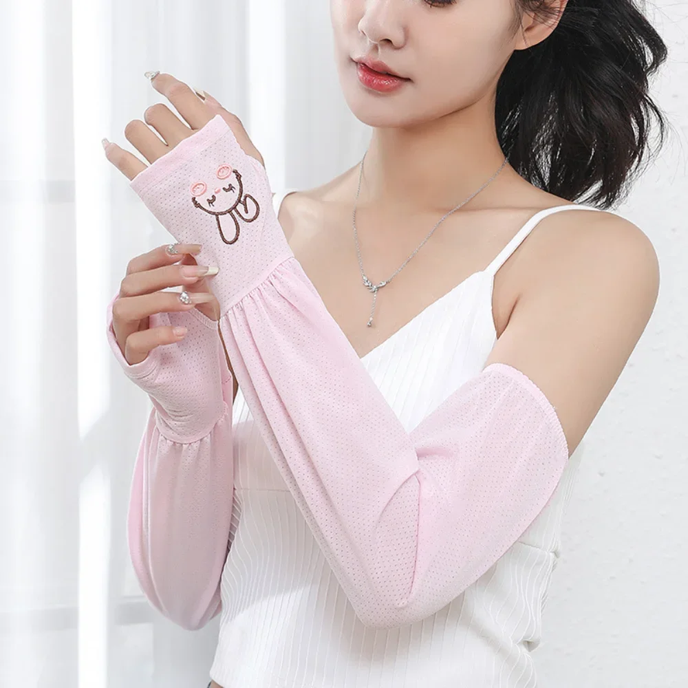 여성과 어린이를위한 귀여운 얼음 실크 태양 보호 슬리브 야외 스포츠 운전을위한 여름 UV 보호 느슨한 냉각 팔 슬리브