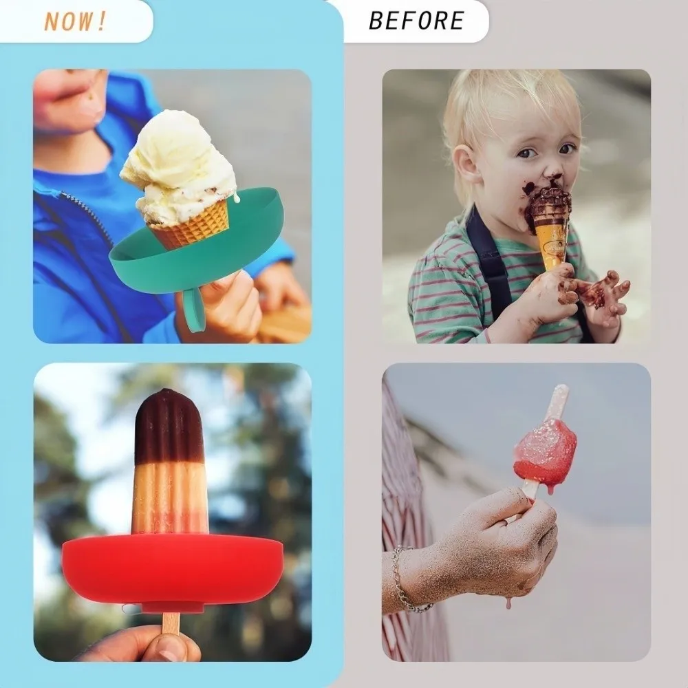 Reusable Silicone Anti-Drip Ice Cream Holder Anti-Flow Mess Free Ice Cream Protector Drip Proof Ice Cream Tray