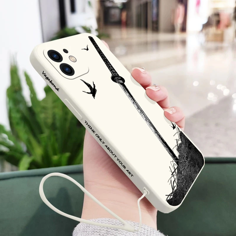 Vagabond Manga Phone Case For iPhone 15 14 13 12 11 Pro Max Mini X XR XS MAX SE20 8 7 6 6S Plus Silicone Cases with Hand Strap