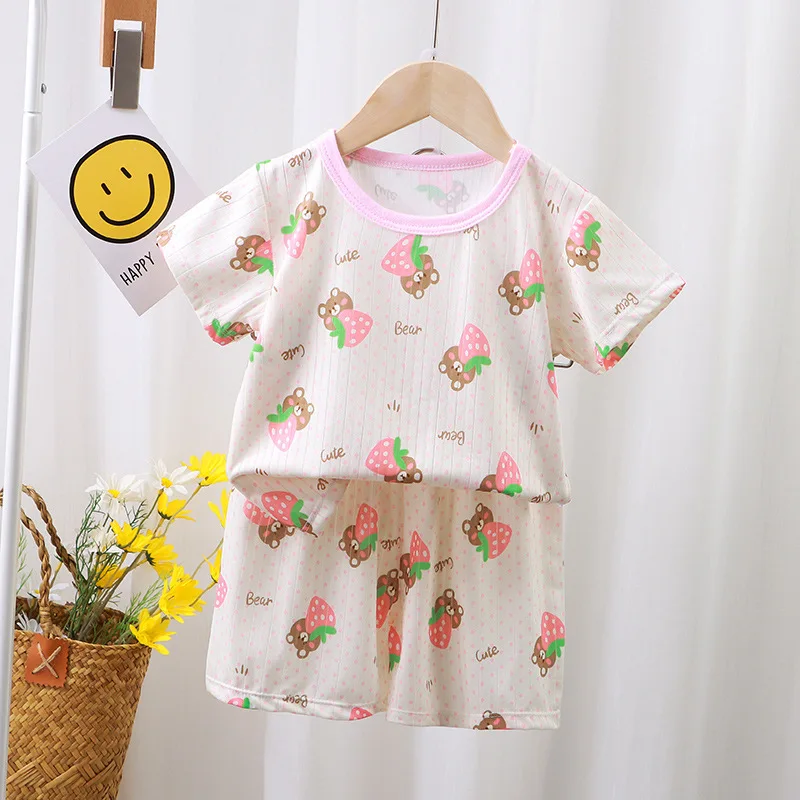 

Summer Baby Boy Pajamas Clothes Set Kid Girl Tshirts and Shorts 2 Pieces Suit Children Cartoon Short Sleeve Top Bottom Homewear