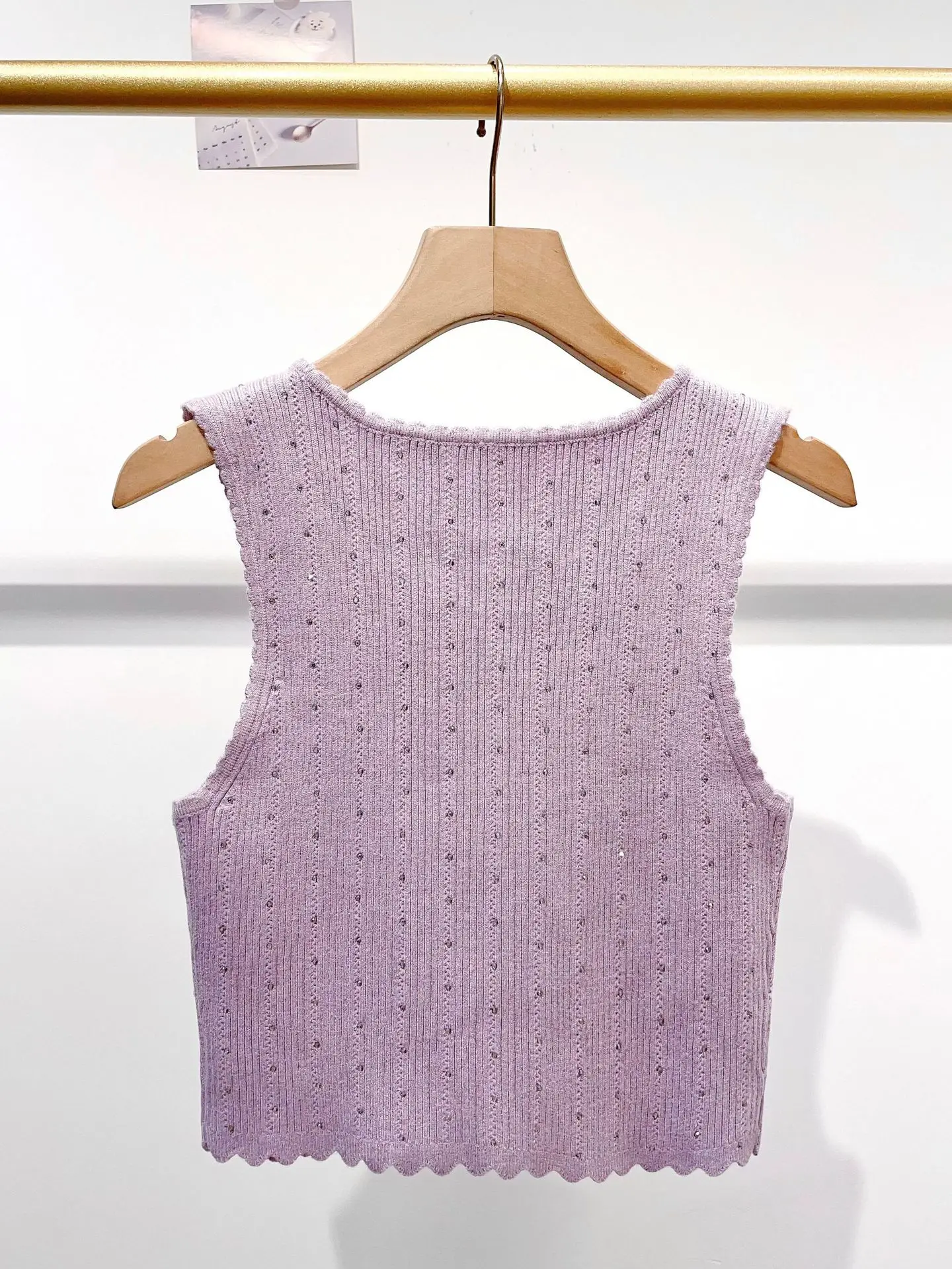

2026 Spring Summer Beaded Decoration Women's Purple Knitwear Set O-neck Sleeveless Sweater Vest + A-Line Ruffle Mini Skirt