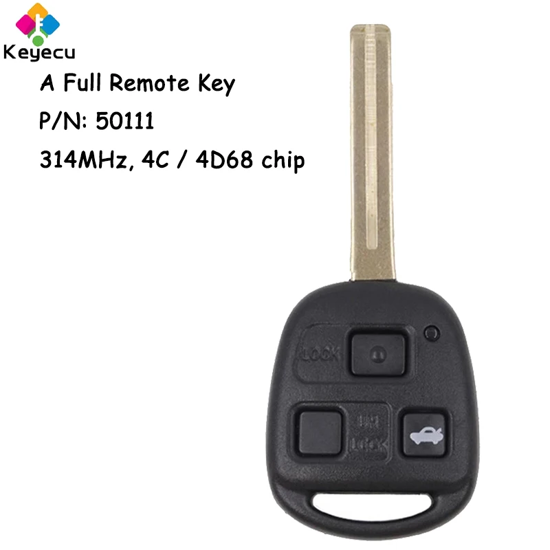 KEYECU Remote Control Car Key With 3 Buttons 314MHz 4C 4D68 Chip for Lexus LS430 2001 2002 2003 2004 2005 2006 Fob P/N: 50111