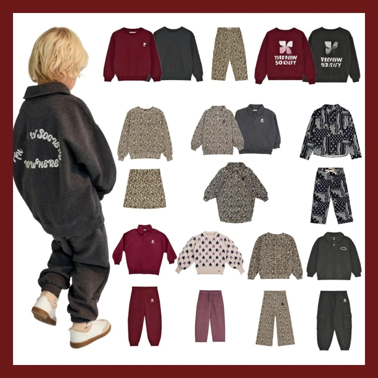 

2025 winter new children leopard print fleece sweatshirt and sweatpants outfit set for boys girls