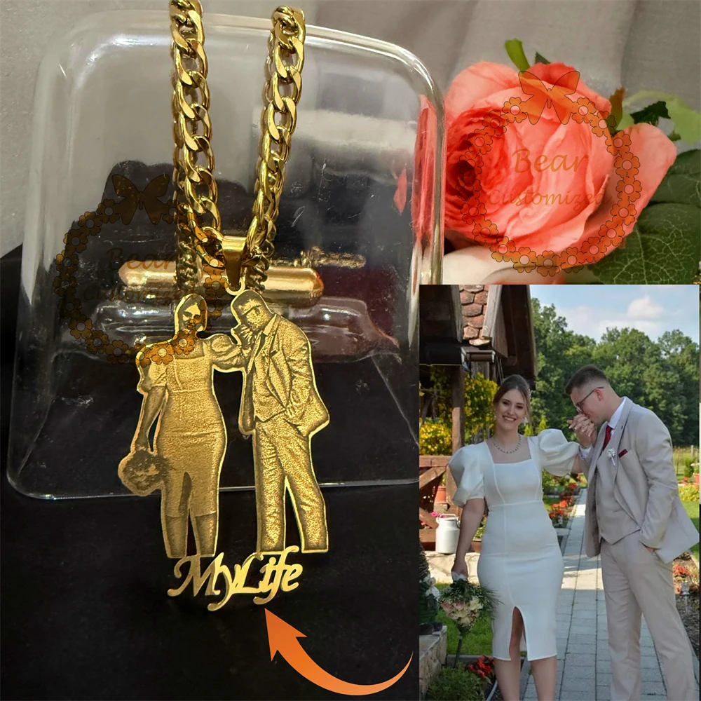 

Свадебное ожерелье для невесты и жениха на заказ: высококачественное портретное ремесленное ожерелье, в память о ваш специальный день свадьбы