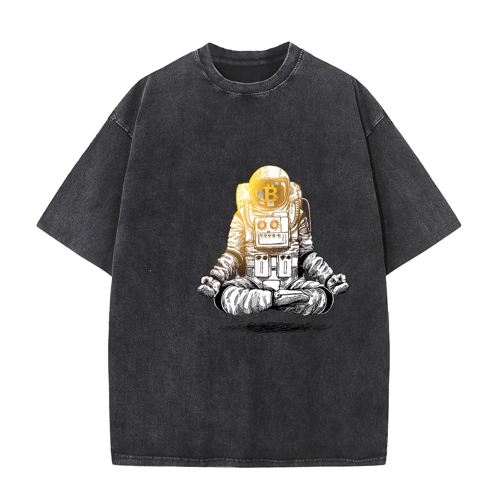 Bitcoin To The Moon Crypto Chill Astronaut T-Shirt Gothic Clothing Shirts Graphic Tee T Shirt Uomo Urban Casual Short Sleeve