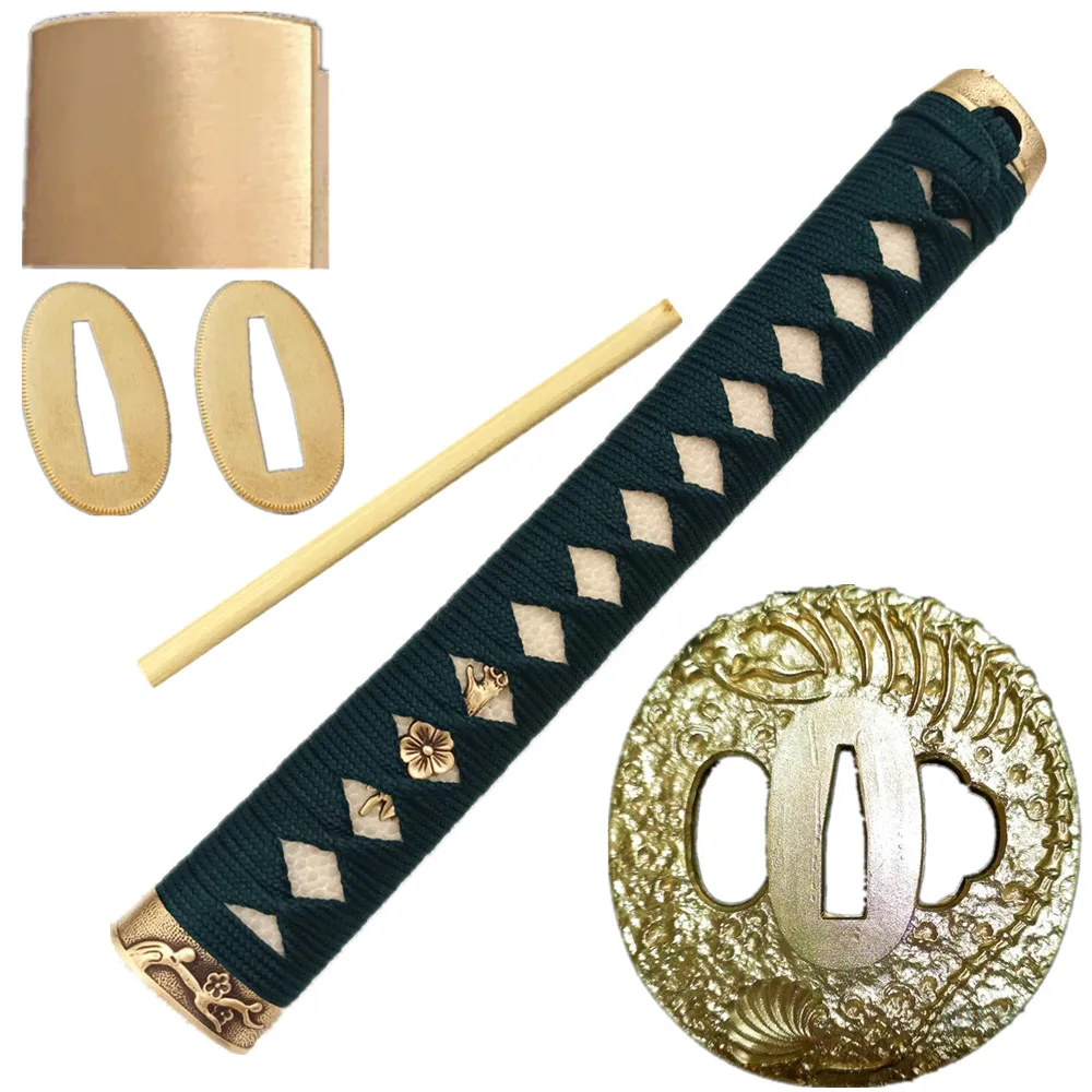 Unique 26cm Tsuka Handle Hilt Brass Tsuba Handguard Guard Brass Habaki Seppa Japanese Real Japan Samurai Katana Sword FIttings