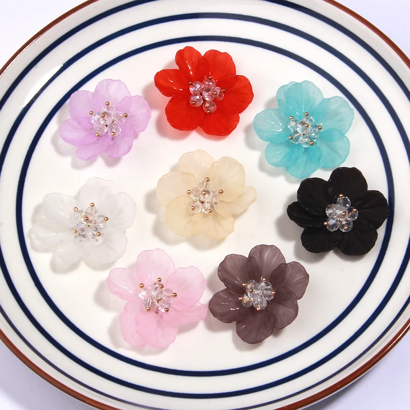 1 Piece Acrylic Flower Beads Translucent Dull Polish Beads Fit Jewelry Handmade DIY Craft Accessories Sewing Decor Pearl Patches