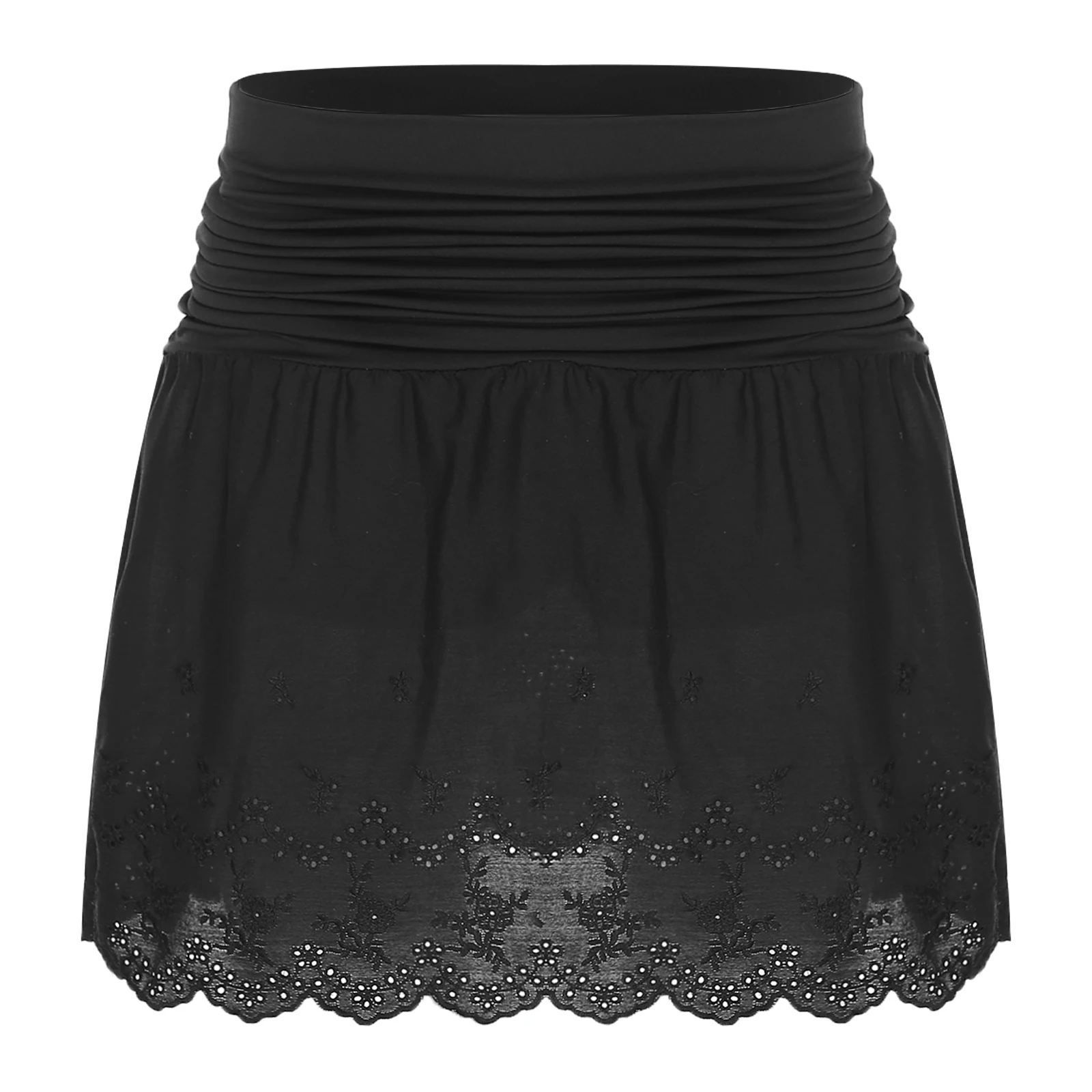 

Women High Waist Black Hip Hugging Skirts Ruffled Hem Built-in Shorts Culottes Y2K Style Micro Skirt for Daily Casual Vacation